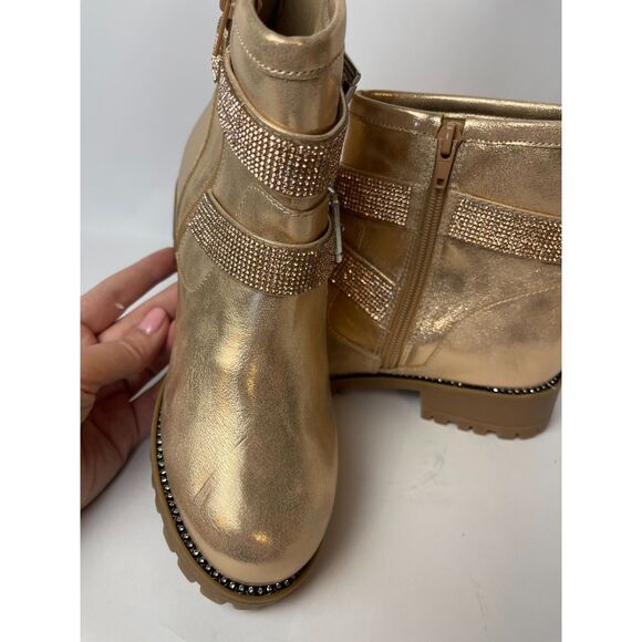 NWOB Dolce Vita Gold Glitter Strap Ankle Boots with Buckle - Size 4, Lug Sole - Picture 5 of 9